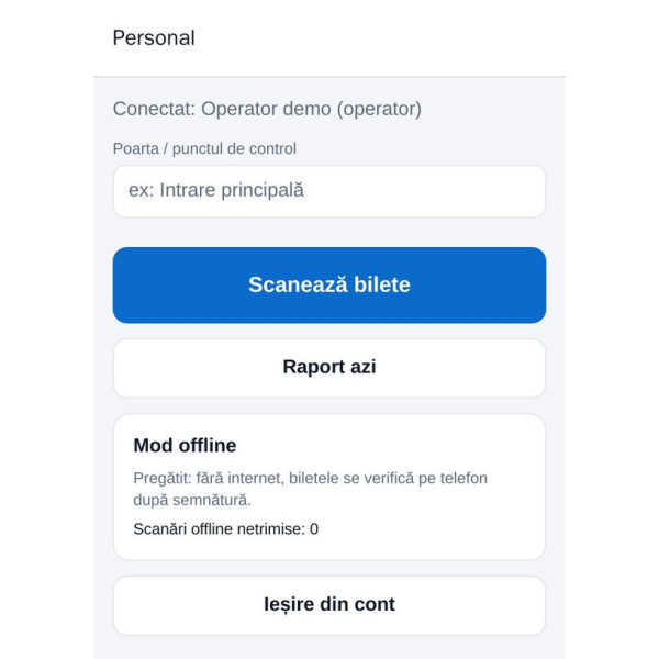 Aplicatie scanare bilete QR la intrare pentru personal (Android, iPhone, web) Aplicatie scanare bilete QR la intrare pentru personal (Android, iPhone, web)