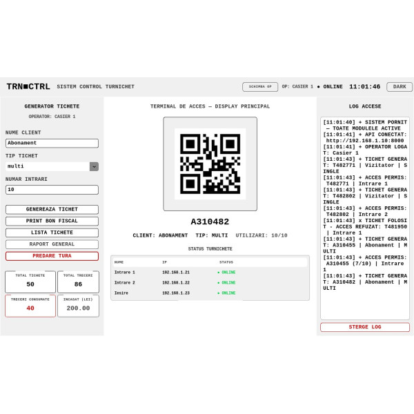 Software casa de bilete cu cod QR si imprimanta de bonuri pentru turnicheti Software casa de bilete cu cod QR si imprimanta de bonuri pentru turnicheti