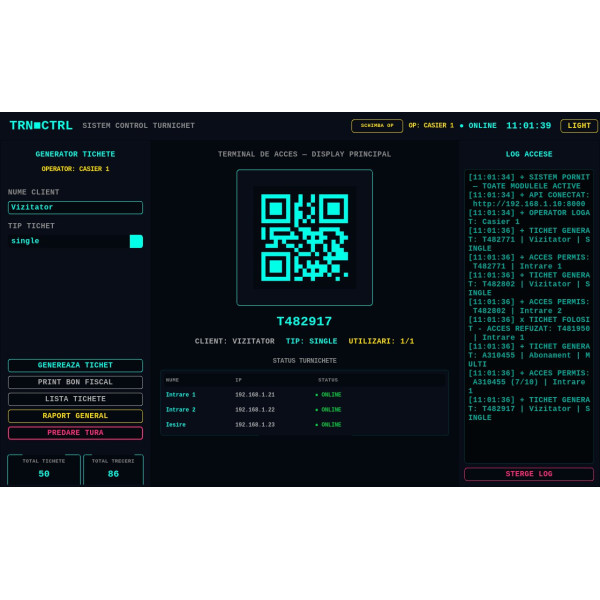 Software casa de bilete cu cod QR si imprimanta de bonuri pentru turnicheti