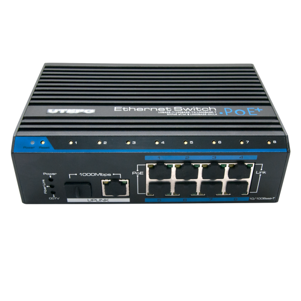 Switch industrial 8 porturi downlink  10/100Mbps POE+, 2 porturi gigabit uplink SFP si Ethernet - gss.ro