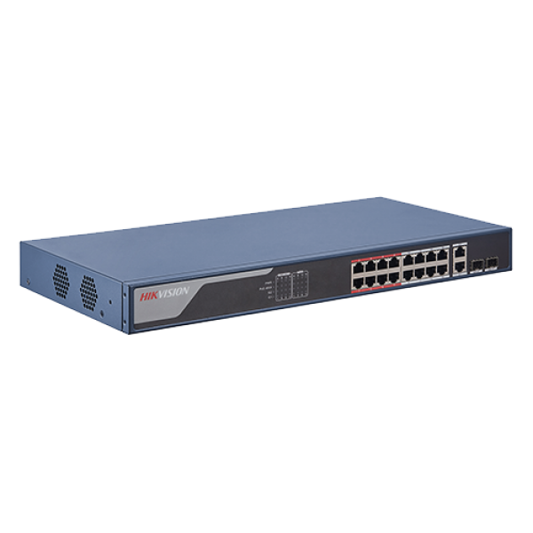 Switch 16 porturi PoE 100Mbps, 2 port uplink Gigabit, SMART Management - HIKVISION DS-3E1318P-EI - gss.ro