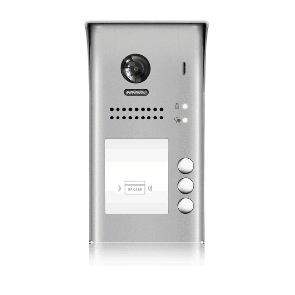 Panou video color de apel exterior, cu conexiune pe 2 fire, camera WIDE ANGLE 170°, pentru trei abonati, control acces RFID Panou video color de apel exterior, cu conexiune pe 2 fire, camera WIDE ANGLE 170°, pentru trei abonati, control acces RFID