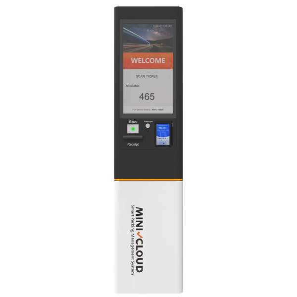 Terminal iesire parcare grand cu optiune de plata card, ecran LCD 23.6 inch freedisplay, banda led colorata, imprimanta termica, scanner QR, interfon SIP PA2S, controler I/O BOARD, IP54