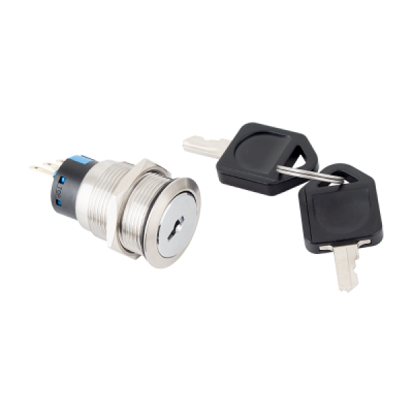 Buton cu actionare cu cheie, 2 pozitii fara revenire, filet M19, iesire NO/NC - gss.ro Buton cu actionare cu cheie, 2 pozitii fara revenire, filet M19, iesire NO/NC - gss.ro
