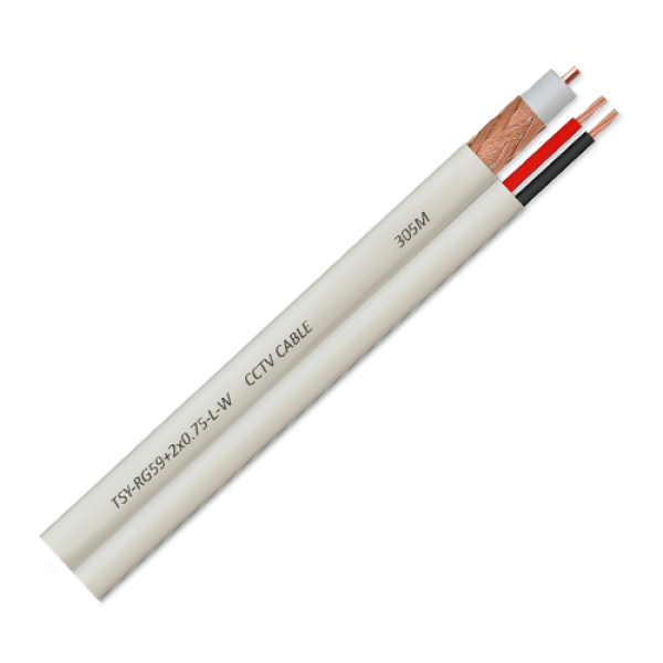 Cablu coaxial RG59 + alimentare 2x0.75, 100m, alb TSY-RG59+2X0.75-L-W Cablu coaxial RG59 + alimentare 2x0.75, 100m, alb TSY-RG59+2X0.75-L-W