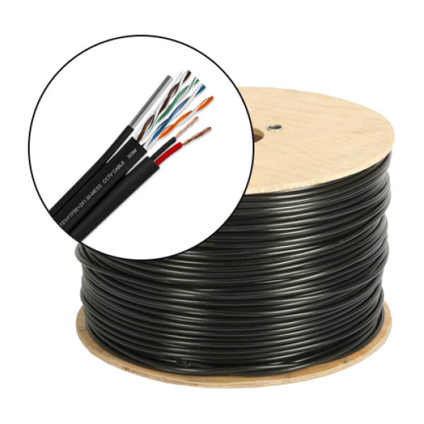 Cablu FTP autoportant cu alimentare 2x1.5, cat 5E, CUPRU 100%, 305m, negru TSY-FTP5E+2x1.50-MESS Cablu FTP autoportant cu alimentare 2x1.5, cat 5E, CUPRU 100%, 305m, negru TSY-FTP5E+2x1.50-MESS