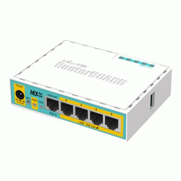 Router hEX PoE Lite, 5 x Fast Ethernet 4 x PoE, RouterOS L4 - Mikrotik RB750UPr2