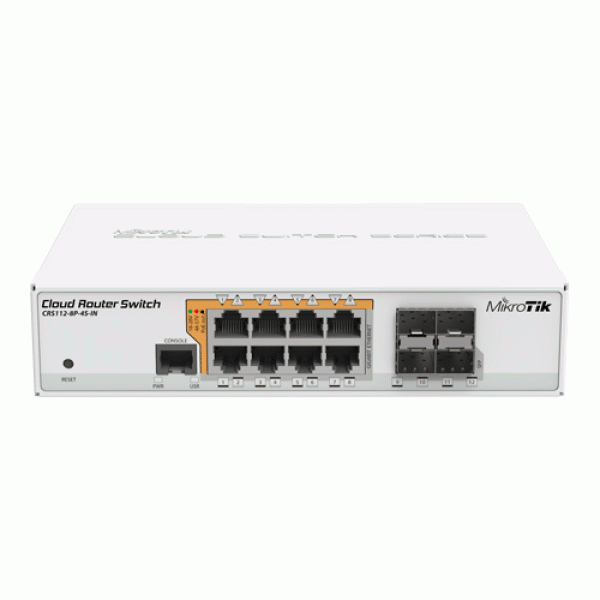 Management Switch, 8 x Gigabit cu PoE-out, 4 x SFP - Mikrotik CRS112-8P-4S-IN