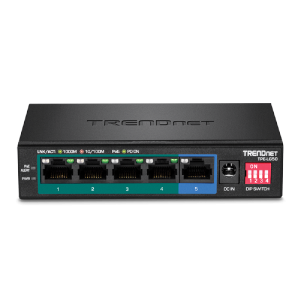 Switch 4 porturi Gigabit Long Range 200m PoE+, 1 port Gigabit - TRENDnet TPE-LG50 Switch 4 porturi Gigabit Long Range 200m PoE+, 1 port Gigabit - TRENDnet TPE-LG50