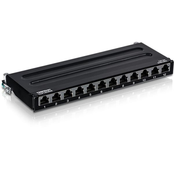 Patch Panel Wall Mount, 12 porturi RJ45 UTP, Cat6a, Ecranat, 0.5U - TRENDnet TC-P12C6AS