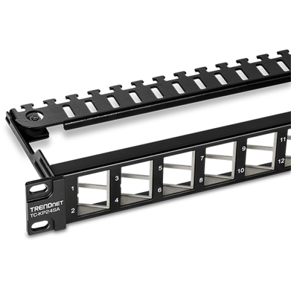 Patch Panel ecranat 24 porturi blank keystone inclinate 1U - TRENDnet TC-KP24SA Patch Panel ecranat 24 porturi blank keystone inclinate 1U - TRENDnet TC-KP24SA