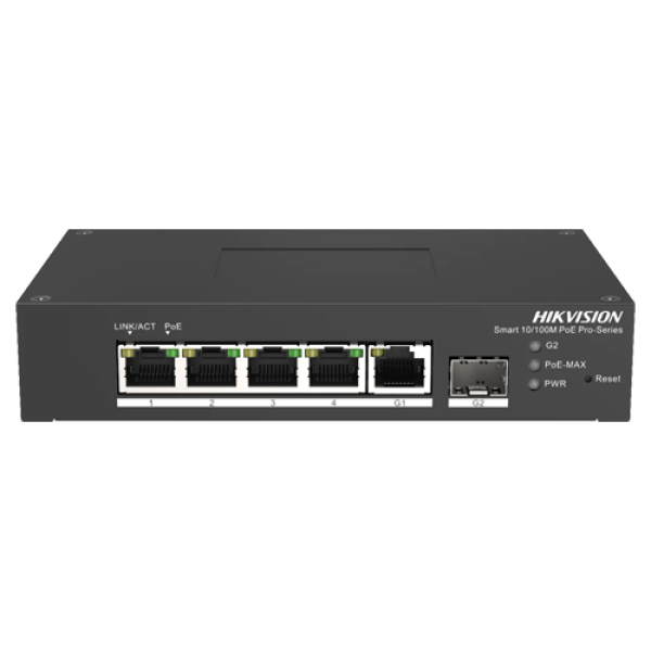 Switch Smart managed 4 porturi 10/100 Mbps PoE, 1 port Gigabit SFP, 1 port Gigabit RJ45 - HIKVISION DS-3T1306P-SI-HS Switch Smart managed 4 porturi 10/100 Mbps PoE, 1 port Gigabit SFP, 1 port Gigabit RJ45 - HIKVISION DS-3T1306P-SI-HS