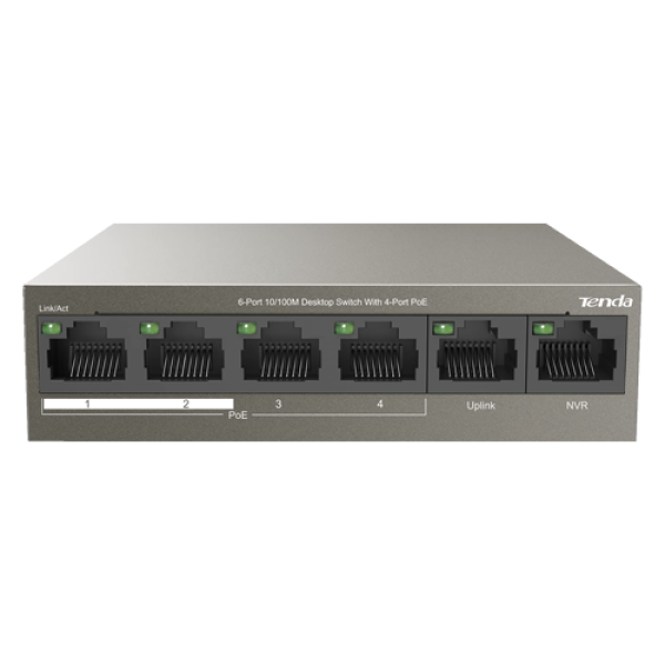 Switch 4 porturi PoE, 2 porturi uplink RJ45 10/100Mbps - TENDA TND-TEF1106P-4-63W Switch 4 porturi PoE, 2 porturi uplink RJ45 10/100Mbps - TENDA TND-TEF1106P-4-63W