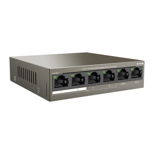 Switch 4 porturi PoE, 2 porturi uplink RJ45 10/100Mbps - TENDA TND-TEF1106P-4-63W Switch 4 porturi PoE, 2 porturi uplink RJ45 10/100Mbps - TENDA TND-TEF1106P-4-63W