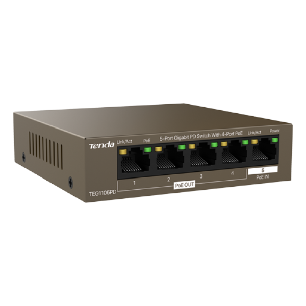 Switch 4 porturi PoE OUT, 1 port PoE IN, Gigabit - TENDA TND-TEG1105PD