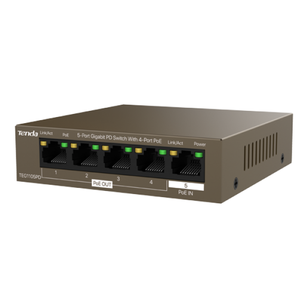 Switch 4 porturi PoE OUT, 1 port PoE IN, Gigabit - TENDA TND-TEG1105PD