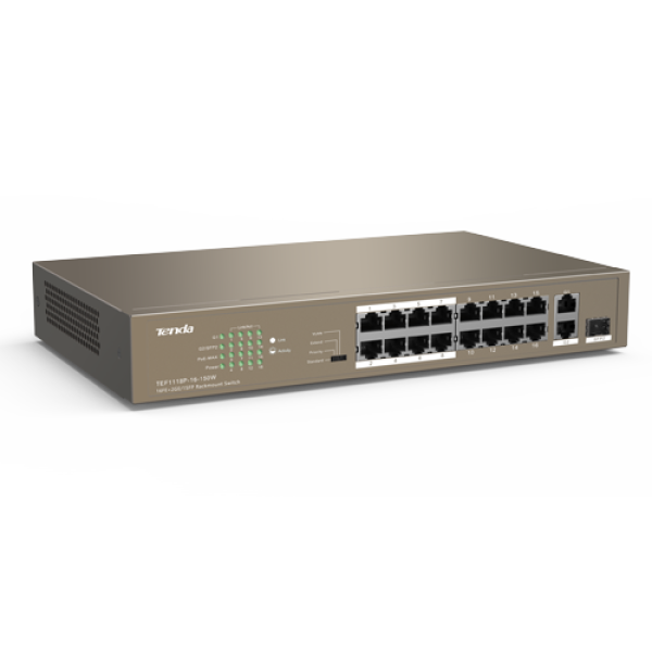 Switch 24 porturi PoE 10/100 Mbps, 2 porturi RJ45 Gigabit, 1 port SFP Gigabit - TENDA TND-TEF1126P-24-250W-V30