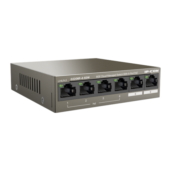 Switch 4 porturi Gigabit PoE+, 2 porturi RJ45 Gigabit, 58W, Management - IP-COM G2206P-4-63W