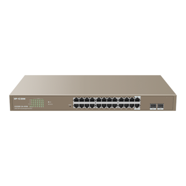 Switch 24 porturi PoE+ Gigabit, 2 porturi SFP Gigabit, Management, 370W, 1U - IP-COM G3326P-24-410W Switch 24 porturi PoE+ Gigabit, 2 porturi SFP Gigabit, Management, 370W, 1U - IP-COM G3326P-24-410W