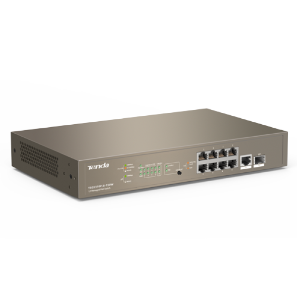 Switch 8 porturi PoE Gigabit, 1 port consola, 1 port SFP Gigabit, management - TENDA TND-TEG5310P-8-150W