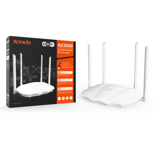 Router Wi-Fi 6, DualBand 2.4Ghz/5GHz, 574+2402Mbps, 4x6dBi, 4 porturi Gigabit - TENDA TND-RX9 Router Wi-Fi 6, DualBand 2.4Ghz/5GHz, 574+2402Mbps, 4x6dBi, 4 porturi Gigabit - TENDA TND-RX9