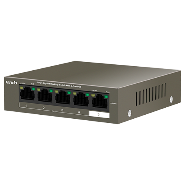 Switch 4 porturi Gigabit PoE, 1 port Uplink Gigabit - Tenda TND-TEG1105P-4-63W Switch 4 porturi Gigabit PoE, 1 port Uplink Gigabit - Tenda TND-TEG1105P-4-63W