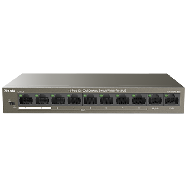 Switch 8 porturi 10/100Mbps PoE, 2 porturi Uplink 10/100Mbps - Tenda TND-TEF1110P-8-63W
