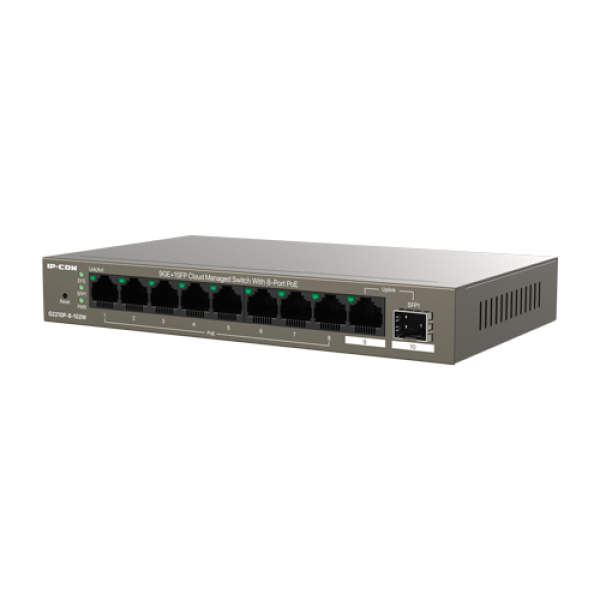 Switch 8 porturi PoE Gigabit, uplink 1 x RJ45 + 1 x SFP Gigabit, 92W, Cloud Management - IP-COM G2210P-8-102W Switch 8 porturi PoE Gigabit, uplink 1 x RJ45 + 1 x SFP Gigabit, 92W, Cloud Management - IP-COM G2210P-8-102W