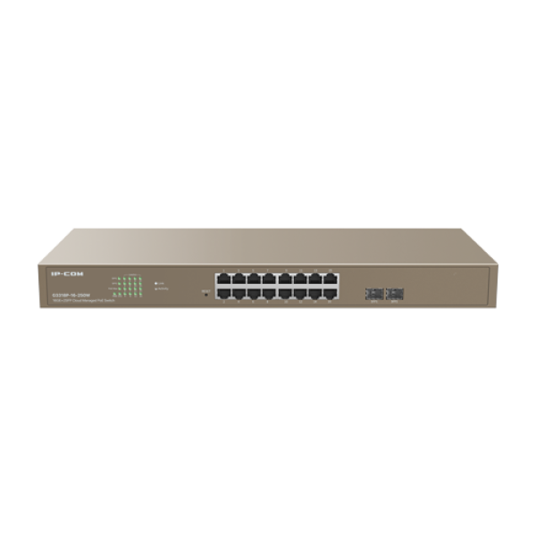 Switch 16 porturi PoE Gigabit, 2 porturi SFP Gigabit, Cloud Management - IP-COM G3318P-16-250W Switch 16 porturi PoE Gigabit, 2 porturi SFP Gigabit, Cloud Management - IP-COM G3318P-16-250W