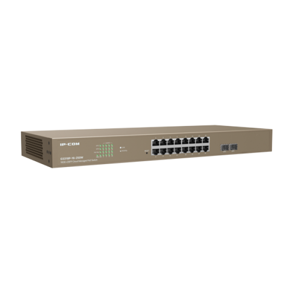 Switch 16 porturi PoE Gigabit, 2 porturi SFP Gigabit, Cloud Management - IP-COM G3318P-16-250W Switch 16 porturi PoE Gigabit, 2 porturi SFP Gigabit, Cloud Management - IP-COM G3318P-16-250W