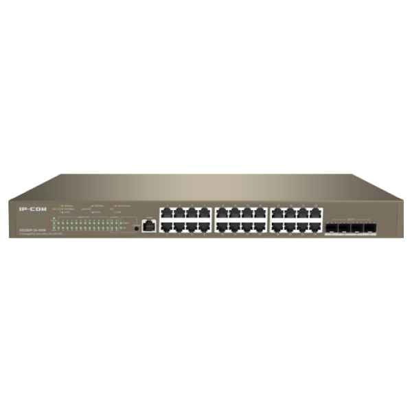 Switch 24 porturi PoE 1Gbps, 4 porturi SFP+ 10Gbps, L3 Cloud Management - IP-COM G5328XP-24-410W Switch 24 porturi PoE 1Gbps, 4 porturi SFP+ 10Gbps, L3 Cloud Management - IP-COM G5328XP-24-410W