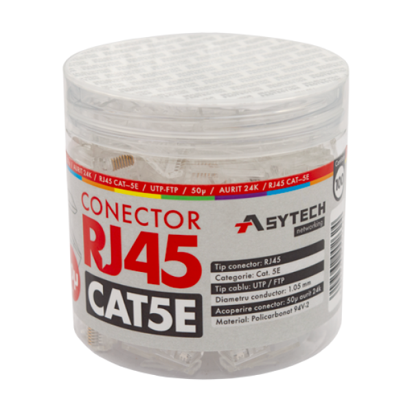 Mufa RJ-45 UTP Cat.5e, 50Âµ (100 buc) RJ45-CAT5E-50U-JAR
