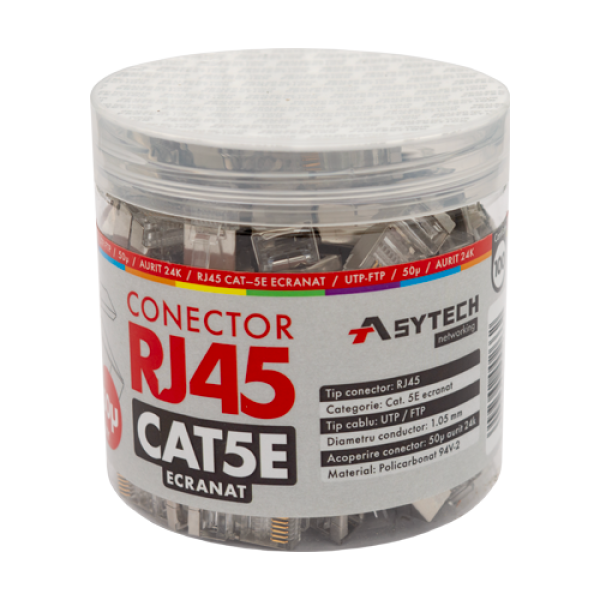 Mufa RJ-45 FTP Cat.5e, ecranata, 50µ (100 buc) RJ45M-CAT5E-50U-JAR Mufa RJ-45 FTP Cat.5e, ecranata, 50µ (100 buc) RJ45M-CAT5E-50U-JAR