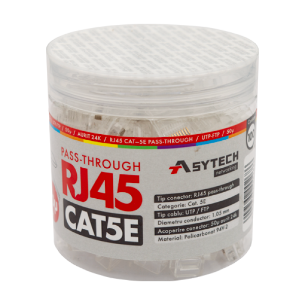 Mufa RJ-45 UTP Cat.5e EZ Passthrough, 50µ (100 buc) RJ45-CAT5E-EZ-50U-JAR Mufa RJ-45 UTP Cat.5e EZ Passthrough, 50µ (100 buc) RJ45-CAT5E-EZ-50U-JAR
