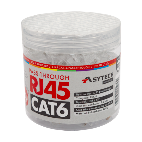 Mufa RJ-45 UTP Cat.6 EZ Passthrough, 50µ (100 buc) RJ45-CAT6-EZ-50U-JAR Mufa RJ-45 UTP Cat.6 EZ Passthrough, 50µ (100 buc) RJ45-CAT6-EZ-50U-JAR