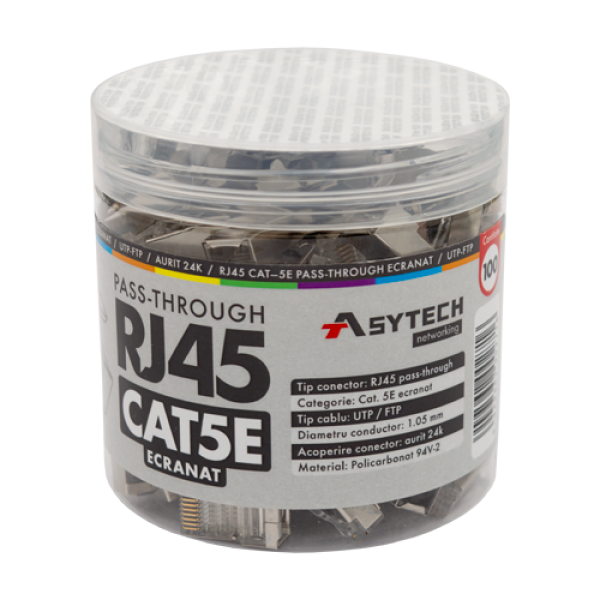 Mufa RJ-45 FTP Cat.5e EZ Passthrough, ecranata (100 buc) RJ45M-CAT5-EZ-JAR Mufa RJ-45 FTP Cat.5e EZ Passthrough, ecranata (100 buc) RJ45M-CAT5-EZ-JAR