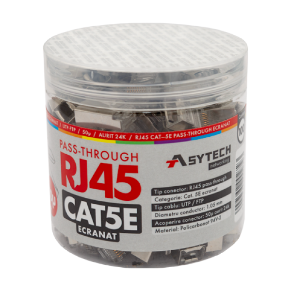 Mufa RJ-45 FTP Cat.5e EZ Passthrough, ecranata, 50µ (100 buc) RJ45M-CAT5-EZ-50U-JAR Mufa RJ-45 FTP Cat.5e EZ Passthrough, ecranata, 50µ (100 buc) RJ45M-CAT5-EZ-50U-JAR