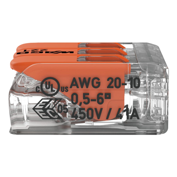 Conector derivatie 3 fire, max. 6 mmÂ² (30 buc.) - WAGO 221-613