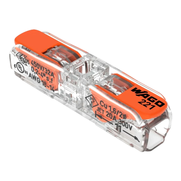 Conector derivatie in linie, 2 fire, max. 4 mm² (60 buc.) - WAGO 221-2411 Conector derivatie in linie, 2 fire, max. 4 mm² (60 buc.) - WAGO 221-2411