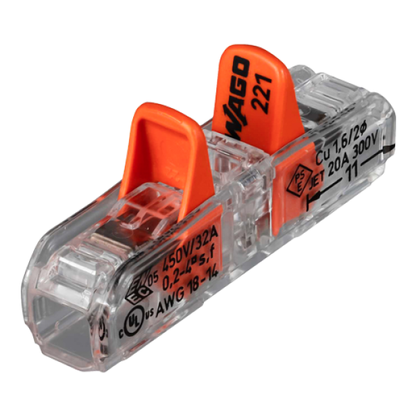 Conector derivatie in linie, 2 fire, max. 4 mm² (60 buc.) - WAGO 221-2411 Conector derivatie in linie, 2 fire, max. 4 mm² (60 buc.) - WAGO 221-2411