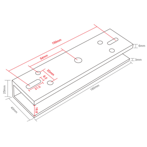 Suport U pt. montaj electromagnet CSE-280P-S pe usi din sticla CSE-280P-U