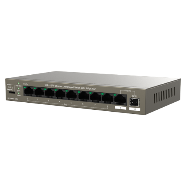 Switch 8 porturi Gigabit PoE, 1 x RJ45 Gigabit Uplink, 1 x SFP Gigabit Uplink - IP-COM G1110PF-8-102W Switch 8 porturi Gigabit PoE, 1 x RJ45 Gigabit Uplink, 1 x SFP Gigabit Uplink - IP-COM G1110PF-8-102W