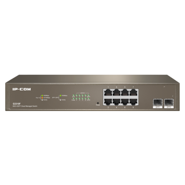 Switch 8 x RJ45 Gigabit, 2 x SFP Gigabit Uplink, Cloud Management - IP-COM G3310F Switch 8 x RJ45 Gigabit, 2 x SFP Gigabit Uplink, Cloud Management - IP-COM G3310F