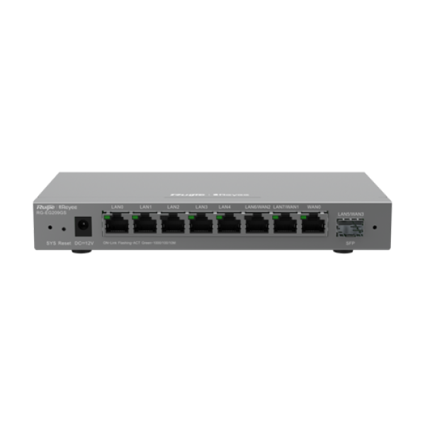 Router 8 porturi RJ45 1 Gbps, 1 port SFP 1 Gbps, 200 clienti, Multi-WAN, Cloud Management - Ruijie RG-EG209GS Router 8 porturi RJ45 1 Gbps, 1 port SFP 1 Gbps, 200 clienti, Multi-WAN, Cloud Management - Ruijie RG-EG209GS