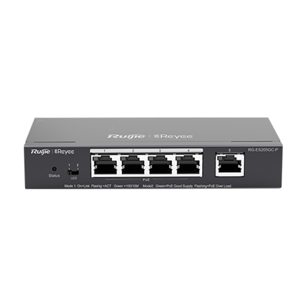 Switch 4 porturi PoE+ RJ45 Gigabit, 1 port uplink RJ45 Gigabit, L2 Cloud Management - Ruijie RG-ES205GC-P Switch 4 porturi PoE+ RJ45 Gigabit, 1 port uplink RJ45 Gigabit, L2 Cloud Management - Ruijie RG-ES205GC-P
