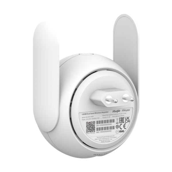 Wireless Extender Wi-Fi 5, Dual Band, AC1200, 1 x RJ45 10/100 Mbps, Cloud Management - Ruijie RG-EW1200R