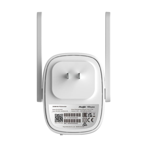 Wireless Extender Wi-Fi 4, 2.4 GHz, 1 x RJ45 10/100 Mbps, Cloud Management - Ruiie RG-EW300R Wireless Extender Wi-Fi 4, 2.4 GHz, 1 x RJ45 10/100 Mbps, Cloud Management - Ruiie RG-EW300R