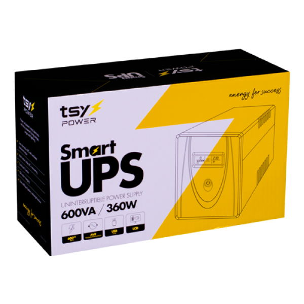 UPS TSY Power, 600VA/360W, LCD, AVR-Repornire automata, Management, 2 x Schuko, 2 x RJ45, 1 X USB type B TSY-MP-0K6-LCD