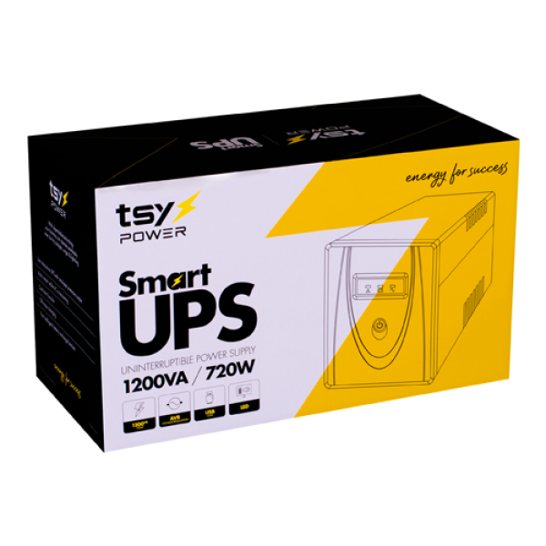 UPS TSY Power, 1200VA/720W, LED, AVR-repornire automata, Management, 4 x Schuko, 2 x RJ45, 1 X USB type B TSY-MP-1K2-LED