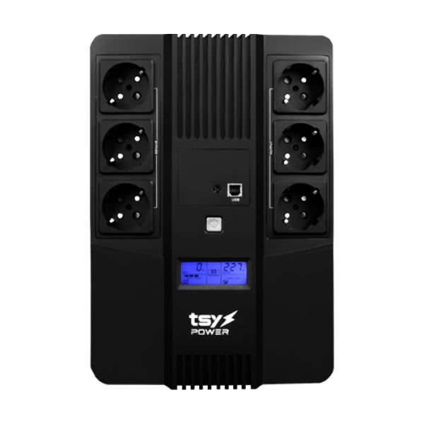 UPS TSY Power, 600VA/360W, LCD, AVR-repornire automata, Management, 6 x Schuko, 2 x RJ45, 1 X USB type B TSY-D-0K6-LCD UPS TSY Power, 600VA/360W, LCD, AVR-repornire automata, Management, 6 x Schuko, 2 x RJ45, 1 X USB type B TSY-D-0K6-LCD